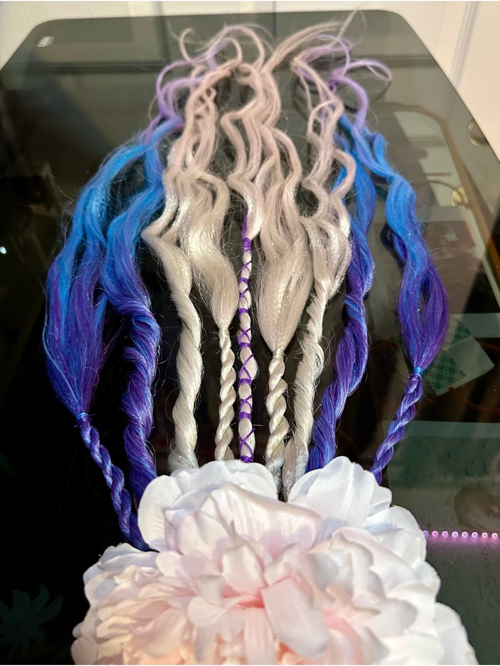 Hand Crafted Purple, Blue & White Braided Hair Extensions